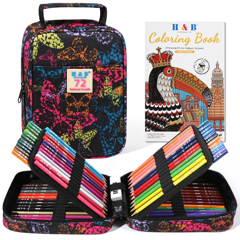 H&B Pocket Oil-Based Color Pencil Set 72 120 180 Colors in Portable Case