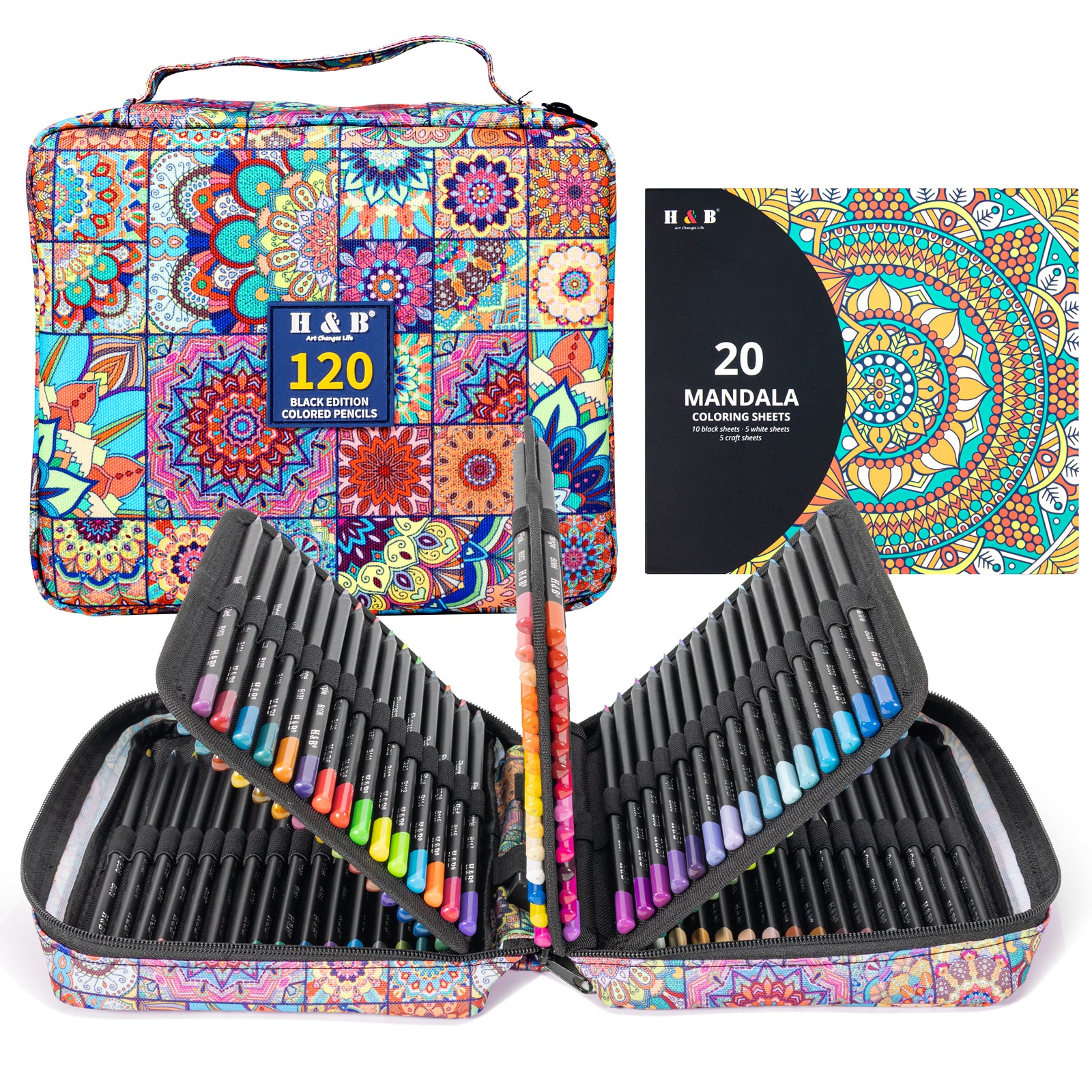 H&B 120 Colored Pencils Set - Professional Oil-Based Soft Core Drawing Kit With Case & Sharpener