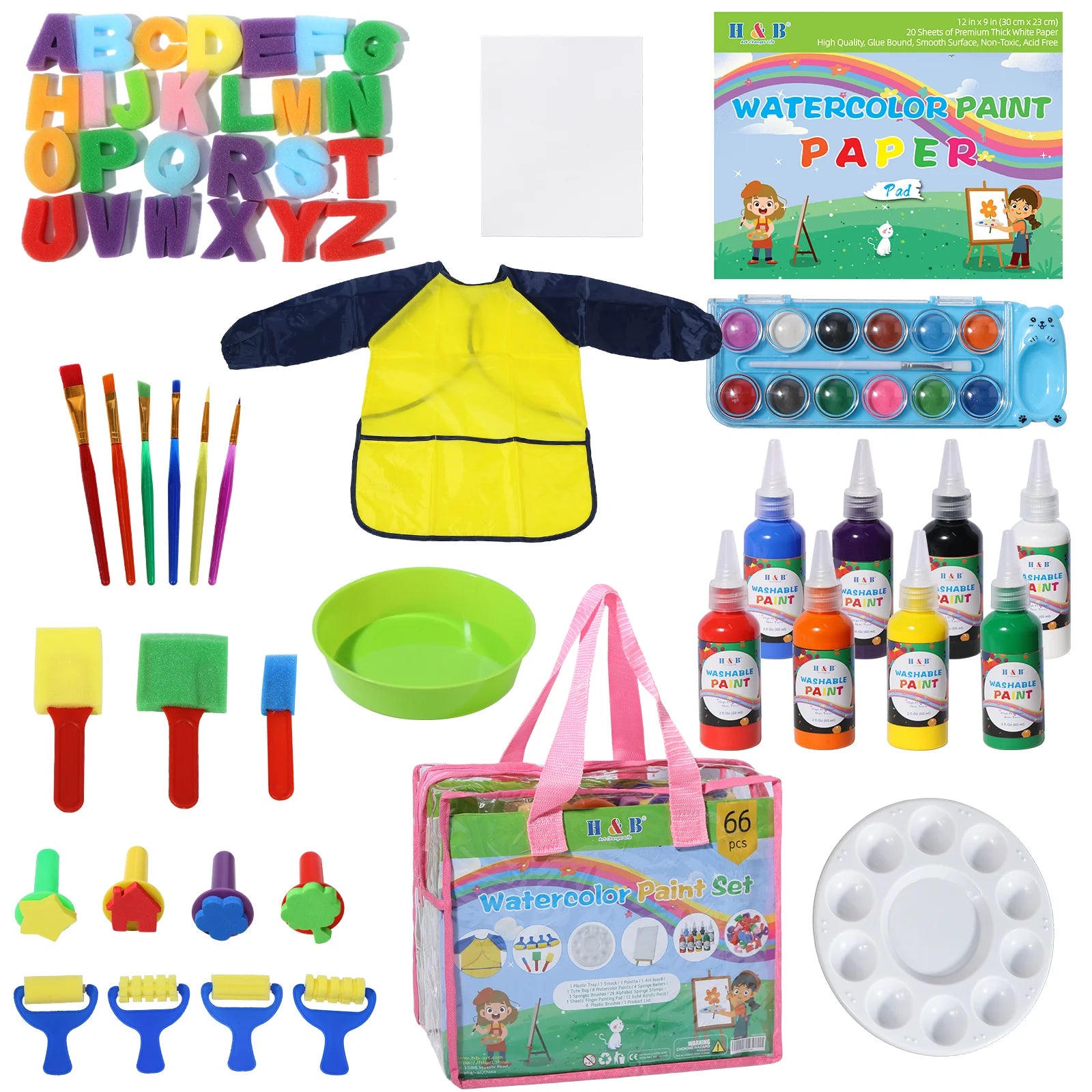 Washable Paint for Kids, 6 Count Finger Paint Set with Waterproof Kids Smock Toddler Painting Supplies Set
