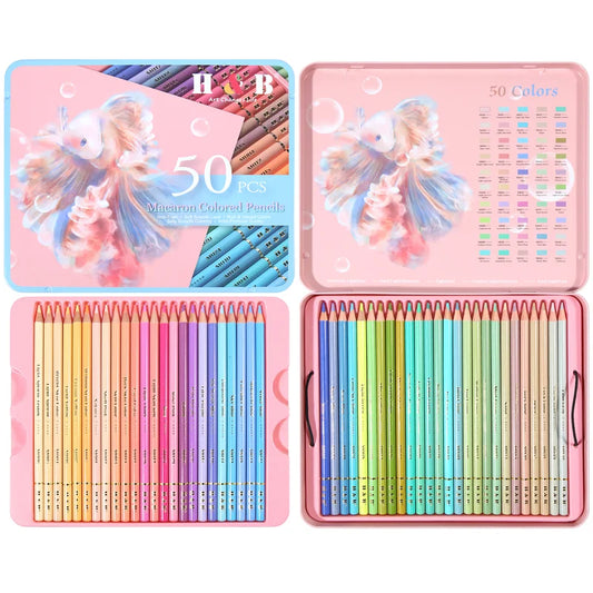 H & B 50 Pastel Colored Pencils Set Macaron Colored Pencils Set