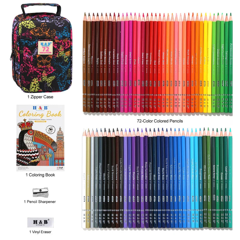 H&B 72 120 180 Pocket Convenient Oil-based Color Pencil Set - Product Packaging & Contents