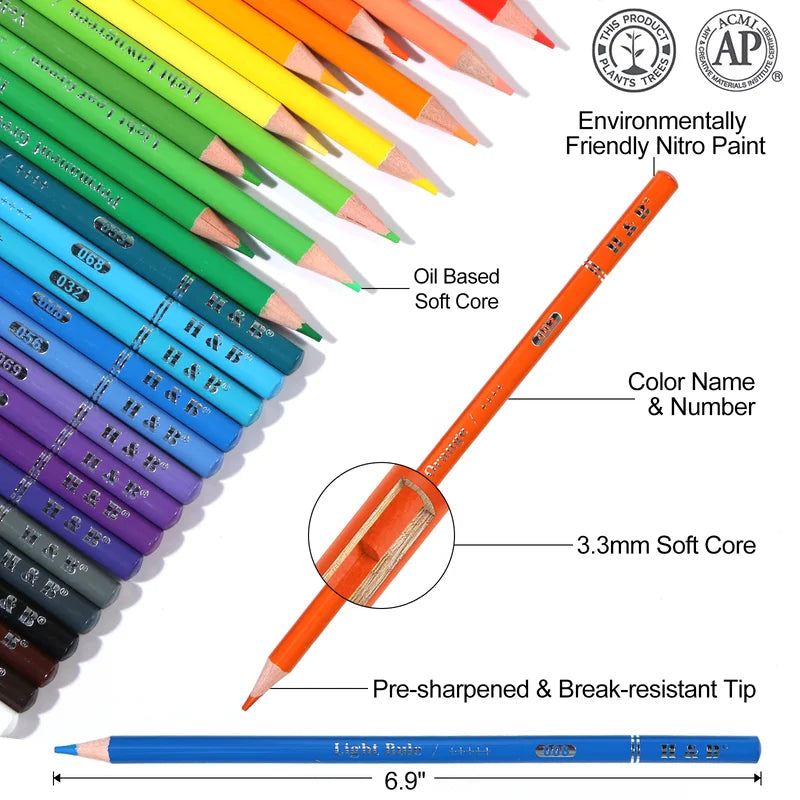 H&B 72 120 180 Pocket Convenient Oil-based Color Pencil Set - Product Close-Up Detail