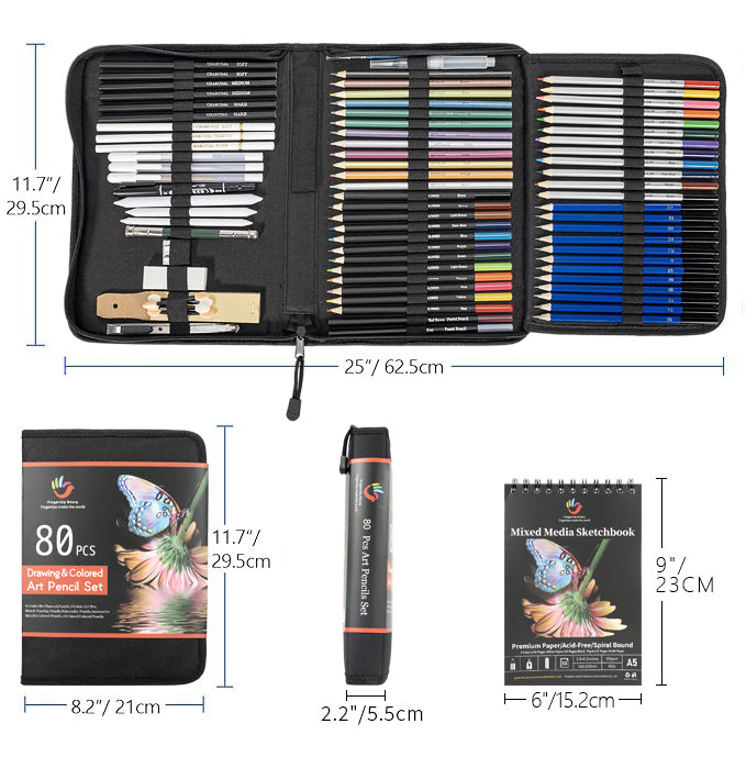 H&B 80-Pack Color Pencil Drawing Set and Art Supplies Kit For Kids - Product Lifestyle Scene