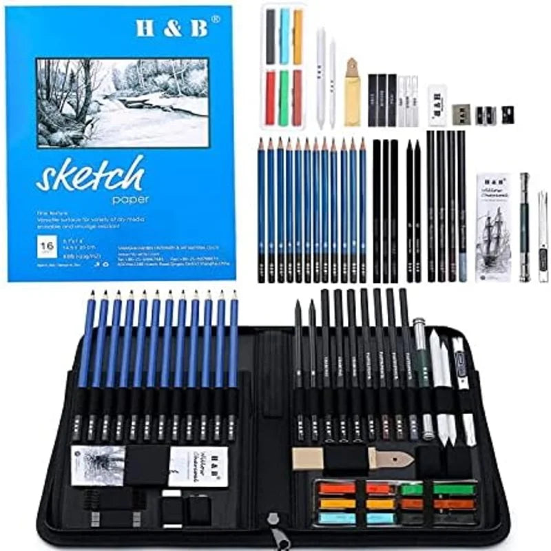 H&B 48 Pcs Drawing Pencils Kit Sketch Set for Beginners