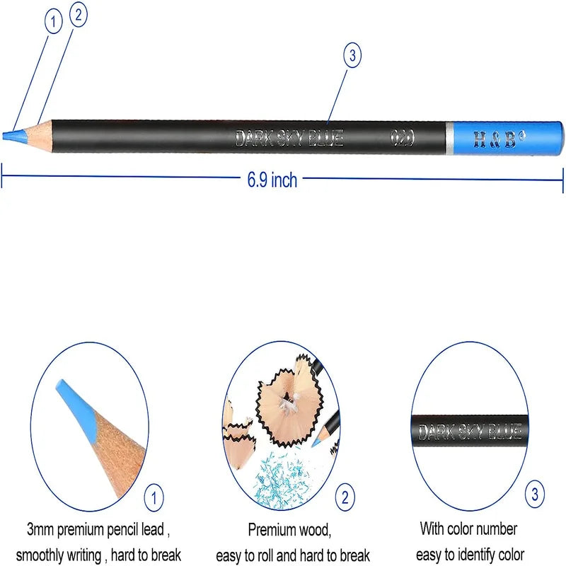 H&B 72 120 180 Tin Box Oil-Based Color Pencil Set - Product Size Reference