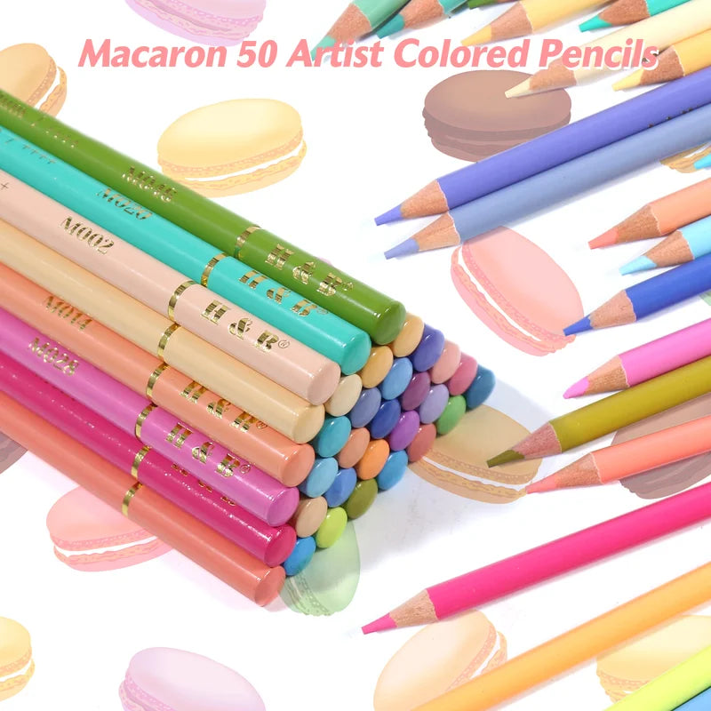 H & B 50 Pastel Colored Pencils Set Macaron Colored Pencils Set – H&B