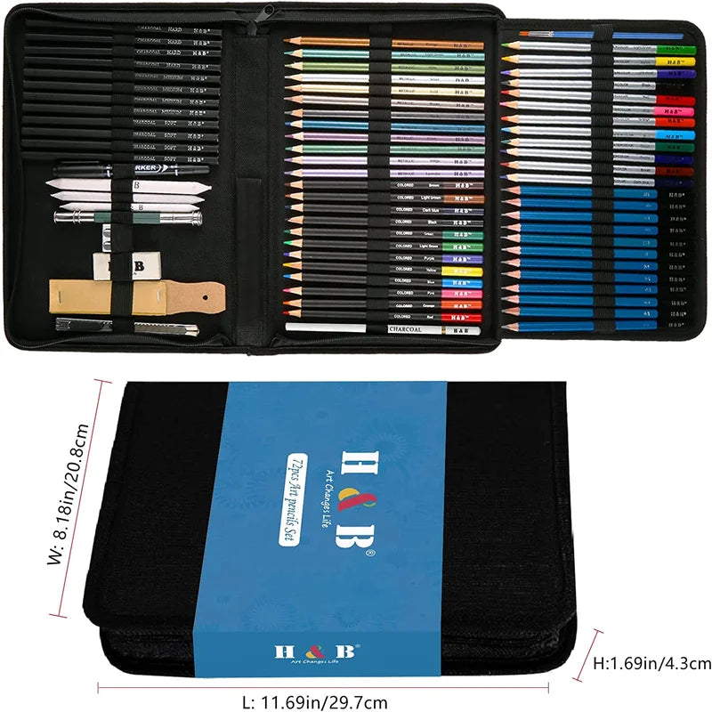 H&B 72 Drawing & Art Supplies Kit, Colored Sketching Pencils Set - Product Lifestyle Scene