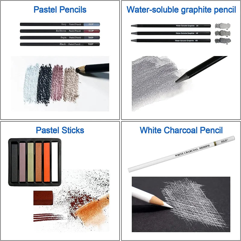 H&B 70 Pcs Sketching Pencil Set with Sketchbook - Product In-Use Demo