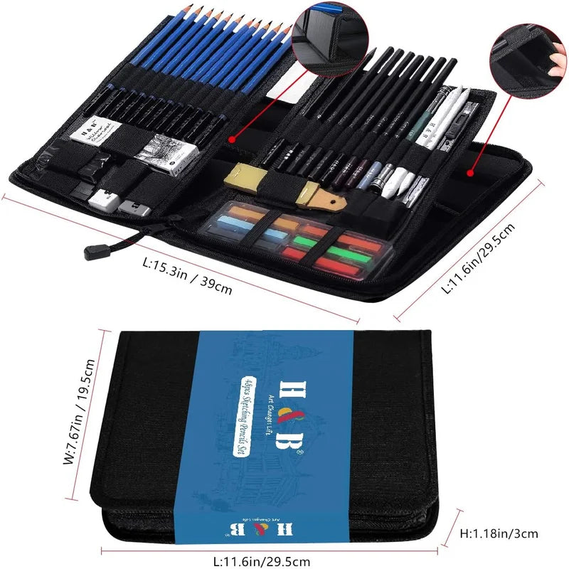 H&B 48 Pcs Drawing Pencils Kit, Sketch Pencils Set - Product Detail View