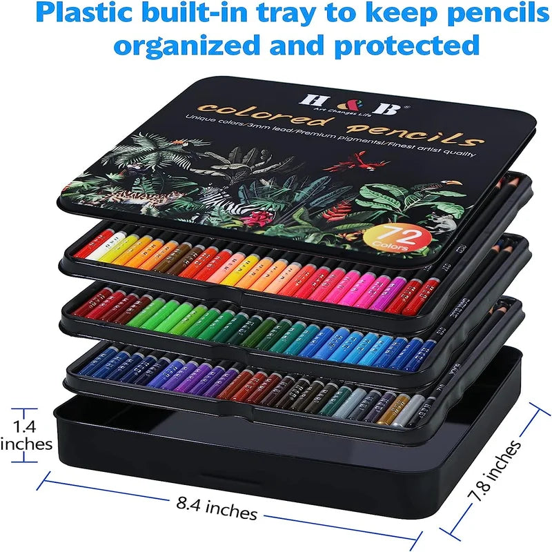 H&B 72 120 180 Tin Box Oil-Based Color Pencil Set - Product In-Use Demo
