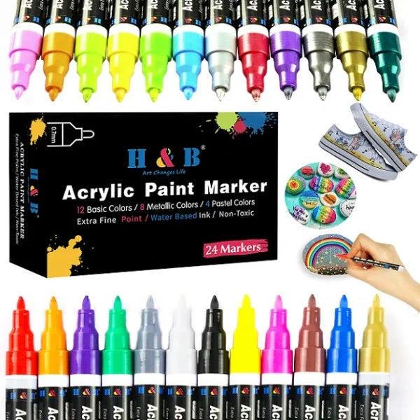 ACRYLICO SET OF 12 COLORS ACRYLIC PAINT PENS- EXTRA FINE TIP - Acrylico- Markers