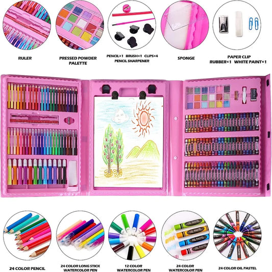 H&B 208 PCS Pink Art Set Drawing Kit for Kids Complete Supplies