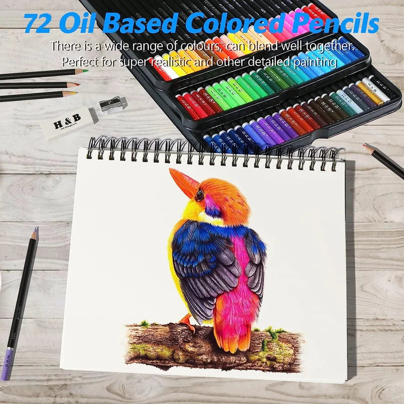 H&B 72 120 180 Tin Box Oil-Based Color Pencil Set - Product Close-Up Detail