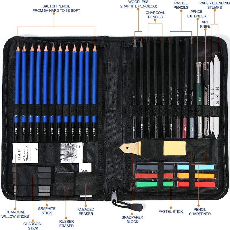 H&B 48 Pcs Drawing Pencils Kit, Sketch Pencils Set - Product Lifestyle Scene