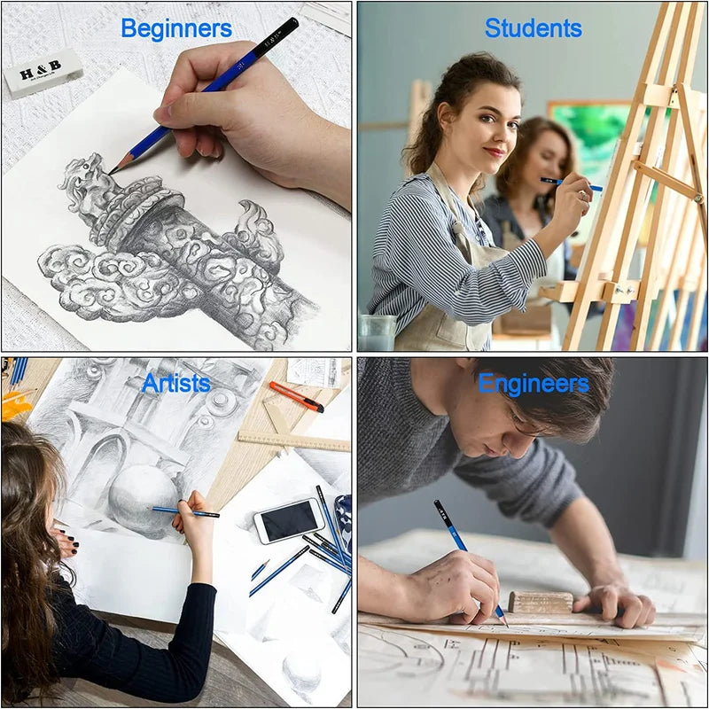 H&B 70 Pcs Sketching Pencil Set with Sketchbook - Product Size Reference