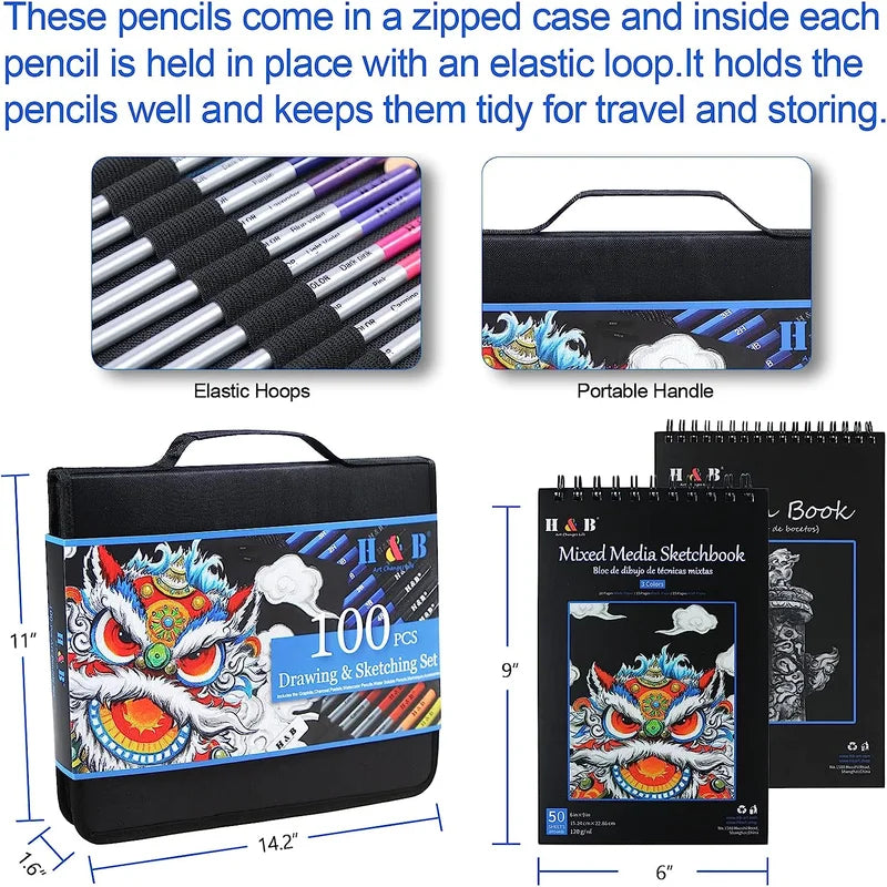 H&B 100 Professional Colored Pencils Sketch Set - Product Lifestyle Scene