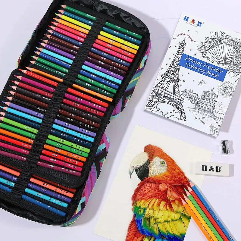 H&B 72 120 180 vivid canvas tote bag Colored Pencils Set - Product Packaging & Contents