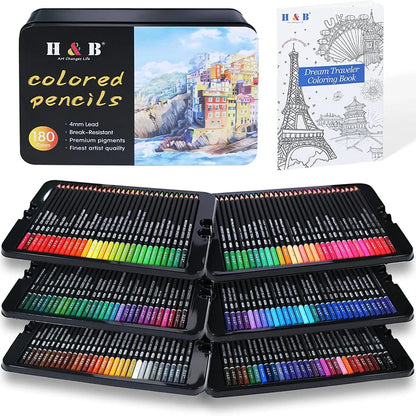 H&B Tin Box Oil Based Color Pencil Set 72 120 180 Colors Gift Box