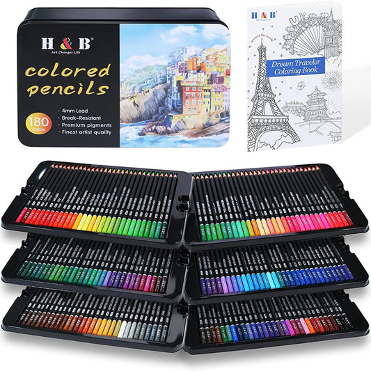 H&B Tin Box Oil Based Color Pencil Set 72 120 180 Colors Gift Box
