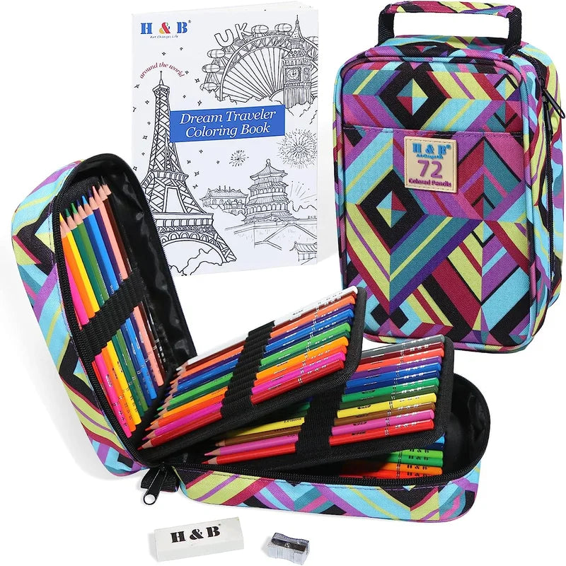 H&B Canvas Tote Bag Colored Pencils Set 72 120 180 Colors Portable
