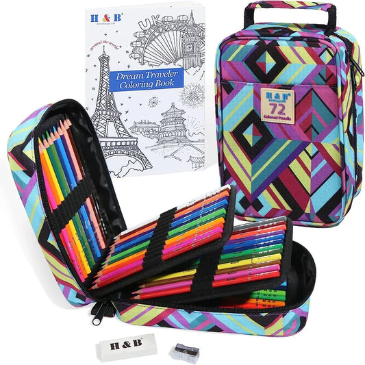 H&B Canvas Tote Bag Colored Pencils Set 72 120 180 Colors Portable