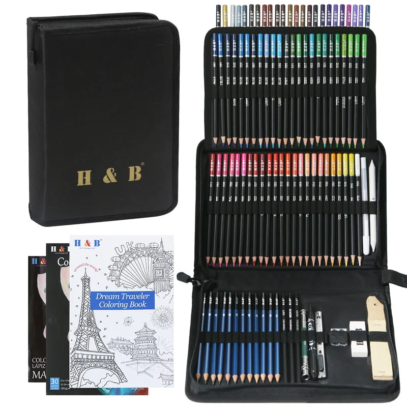 H&B 98 Professional Oil Based Drawing Colored Pencils Kit