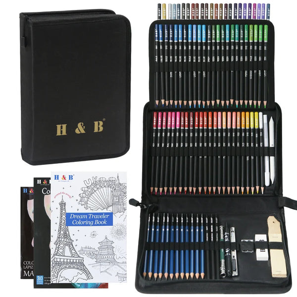 H&B 98 Professional Oil Based Drawing Colored Pencils Kit
