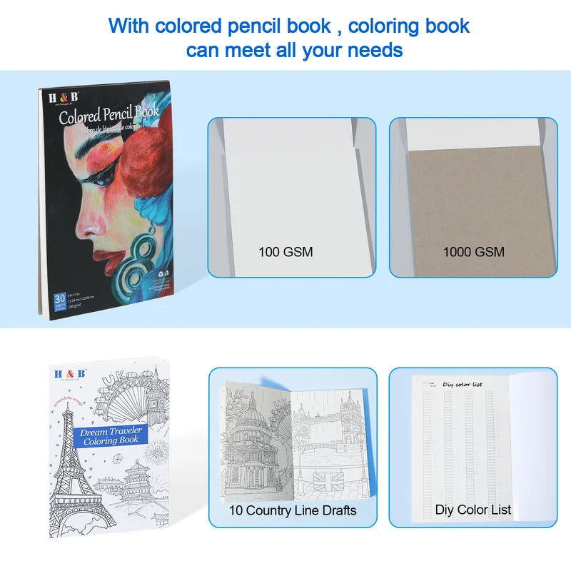 H&B 98 Professional Oil-Based Drawing Colored Pencils Kit - Product Close-Up Detail