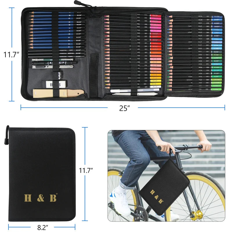 H&B 98 Professional Oil-Based Drawing Colored Pencils Kit - Product Lifestyle Scene